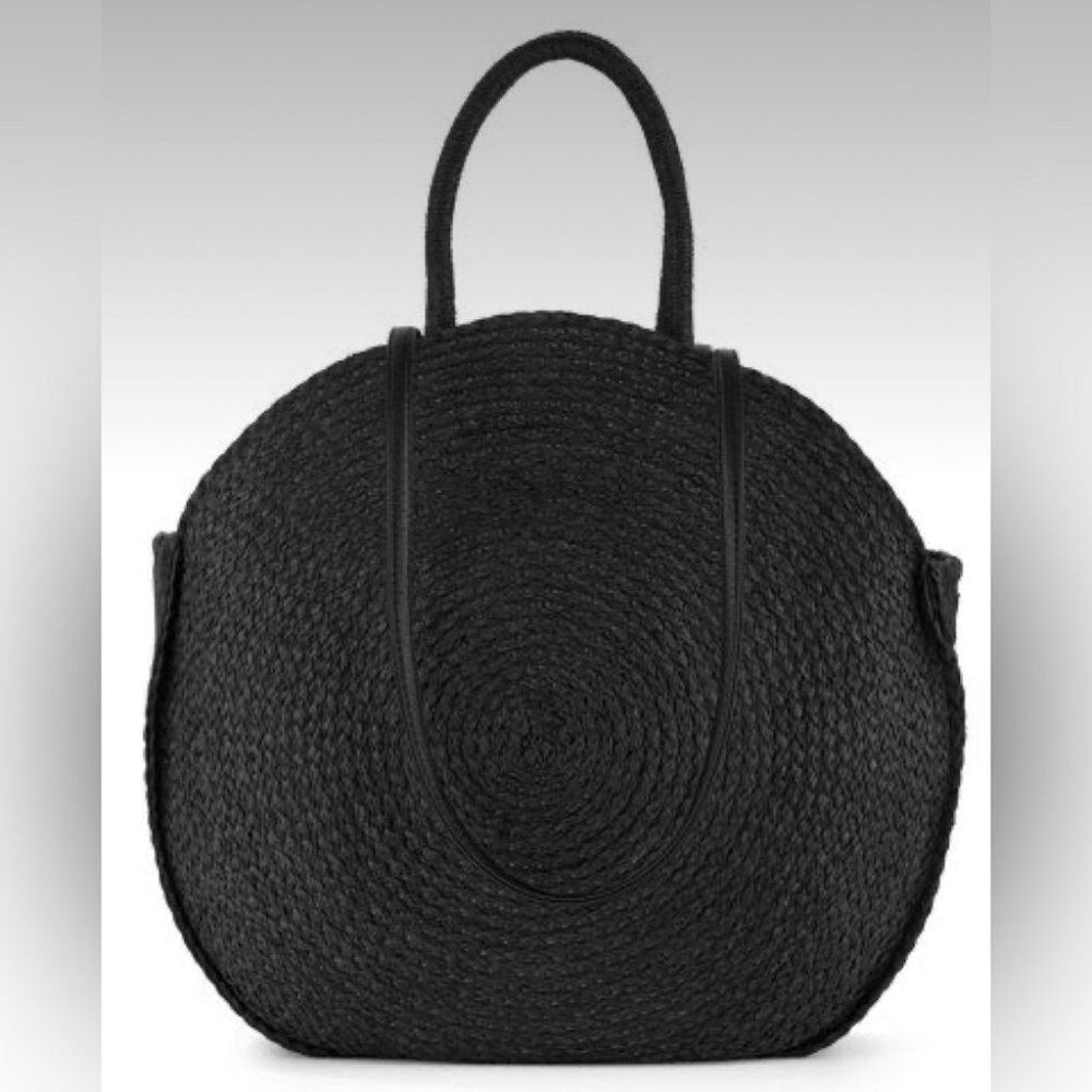 Straw Circle Tote Handbag - Dark Gray